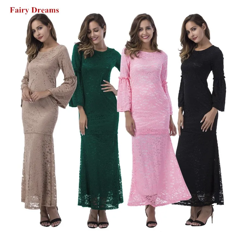 

Women Ramadan Islamic Clothing Muslim Top And Skirt 2 Piece Set Bangladesh Kaftan Dubai Turkey Turkish Pink Black Lace Abaya