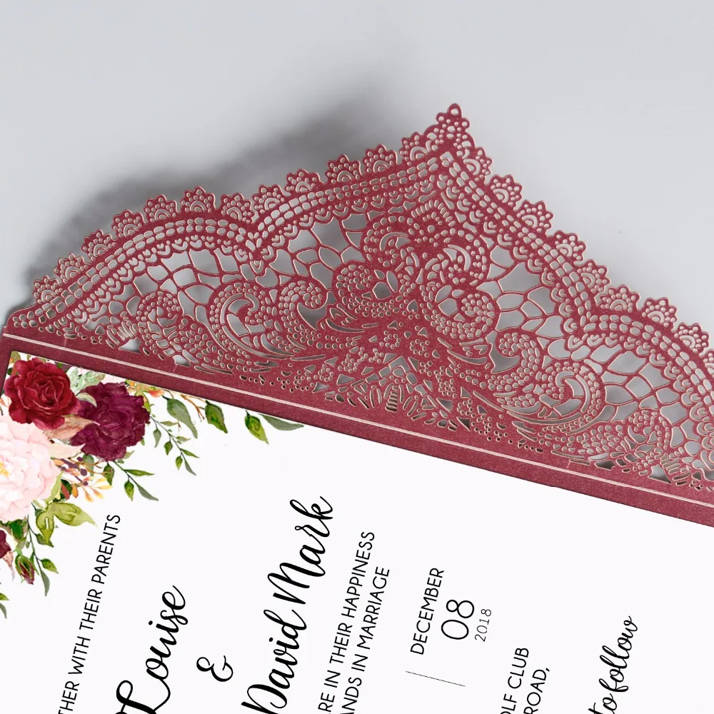 lace wedding invitation wine