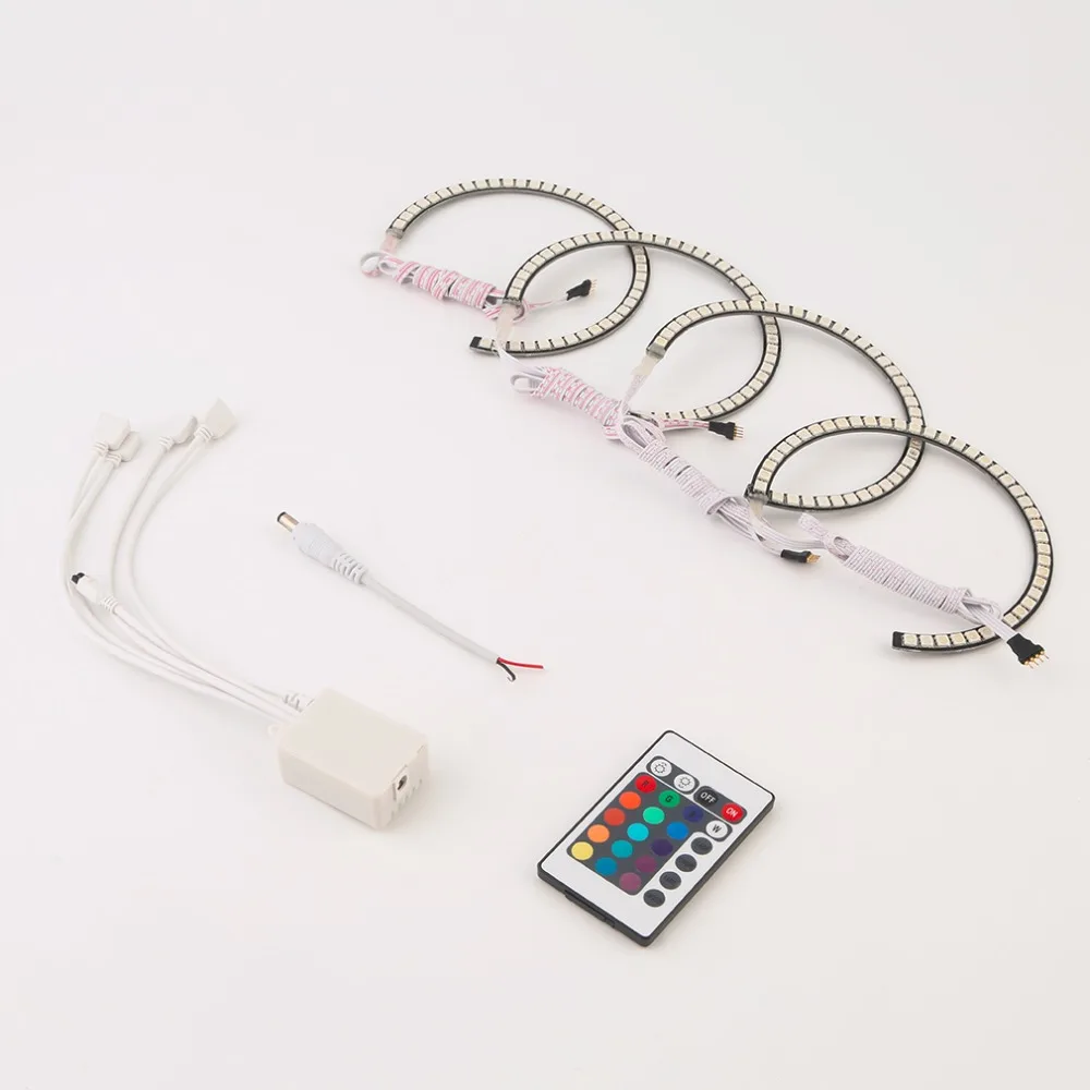 

4x131mm 16 Colorful 5050 SMD RGB LED Angel Eyes Light Headlight With Halo Ring Remote Control Kit For BMW E46 E39 3 5 7 Series