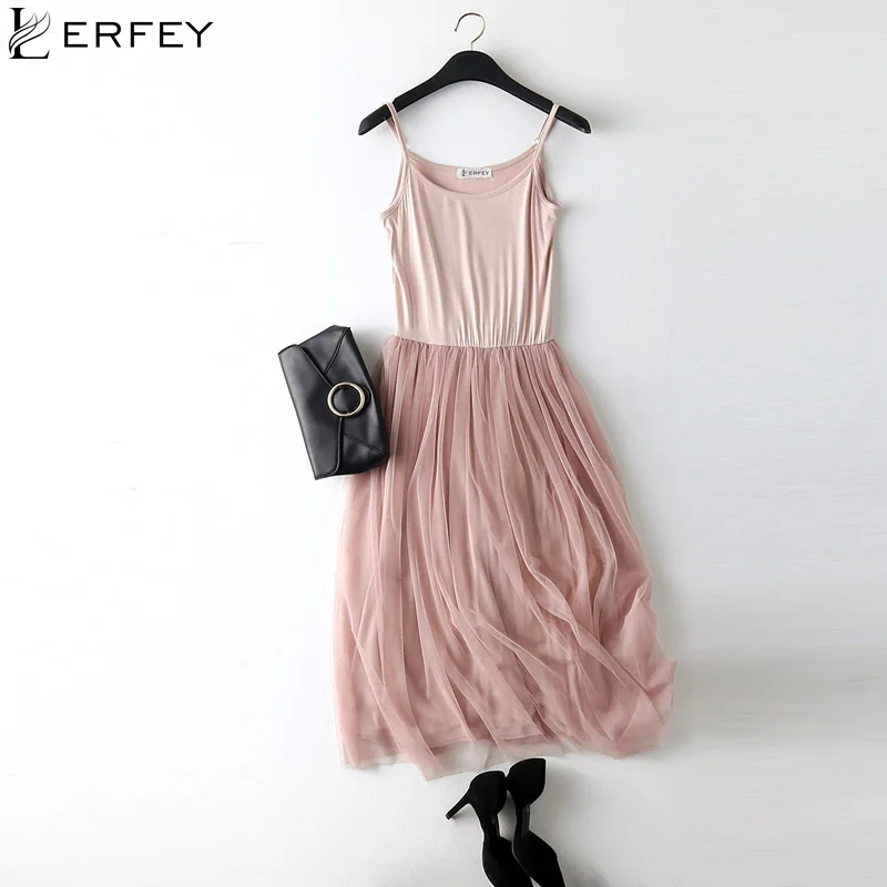 LERFEY, сексуальное Сетчатое платье с тонкими бретельками в стиле пэчворк, весна-лето, женское газовое кружевное платье на бретелях, повседневные платья, сарафан, вечерние платья