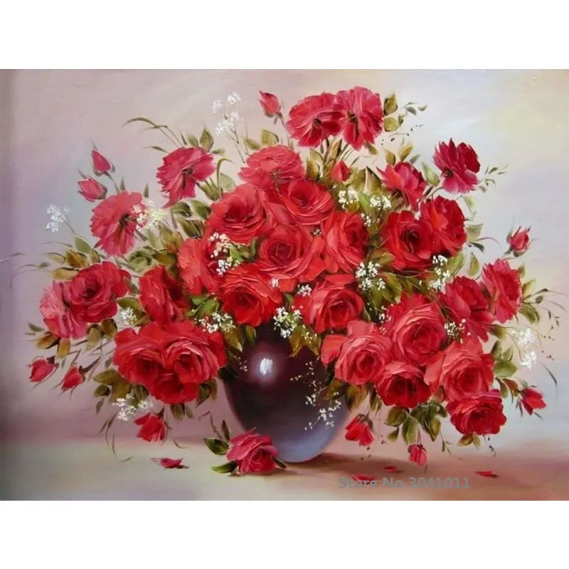 

DIY Framed Flower And Vase DIY Oil Painting By Numbers Canvas Painting For Wedding Decoration Home Decor Drop Shipping RA3363