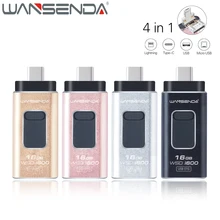 WANSENDA 4 IN 1 OTG Lightning USB Flash Drive Pen Drive for iPhone 7/7 plus/6/5/5s/iPad/Android 16GB 32GB Type C Pendrive U Disk