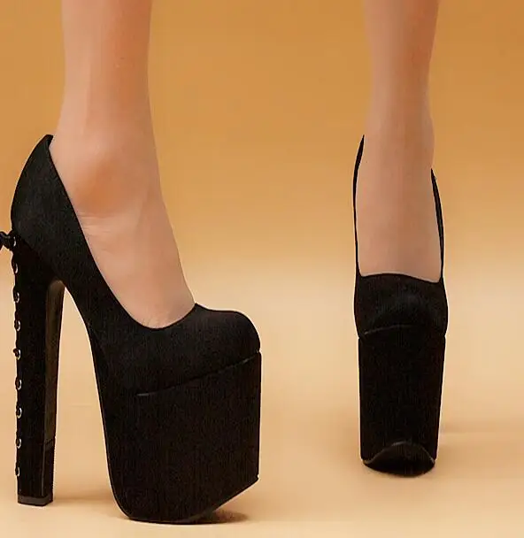 Новинка года; Женские однотонные туфли на тонком высоком каблуке с закрытым носком; пикантные модные туфли на очень высоком каблуке и платформе с круглым носком - Цвет: black two