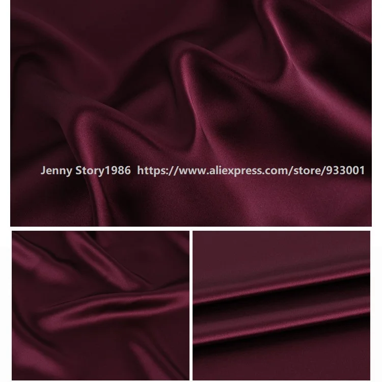 Wine red silk elastic satin fabric mulberry silk big brand clothing