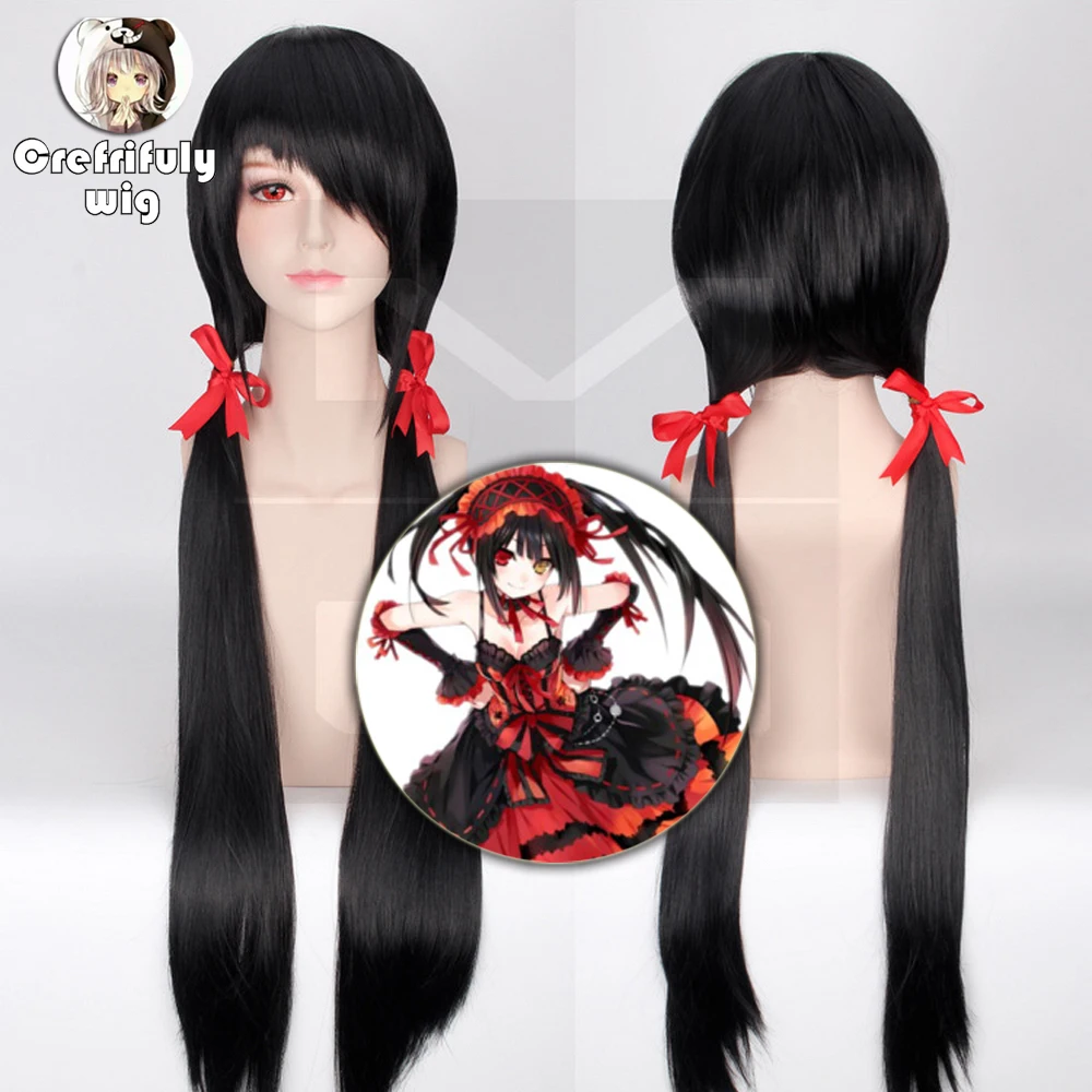 Прямой длинный черный парик для косплея DATE A LIVE Tokisaki Kurumi стильный кошмар хвоста