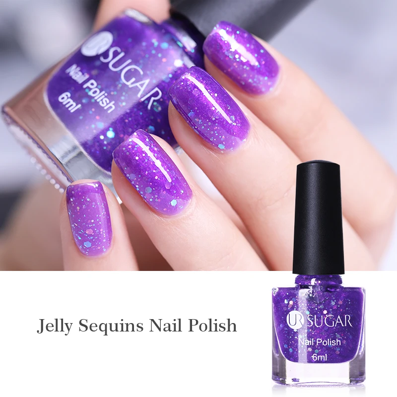 

UR SUGAR Nail Polish Jelly Sequins Glitter Pink Purple Fast Dry Eco-friendly Nail Art Manicure Varnish Lacquer 6ml
