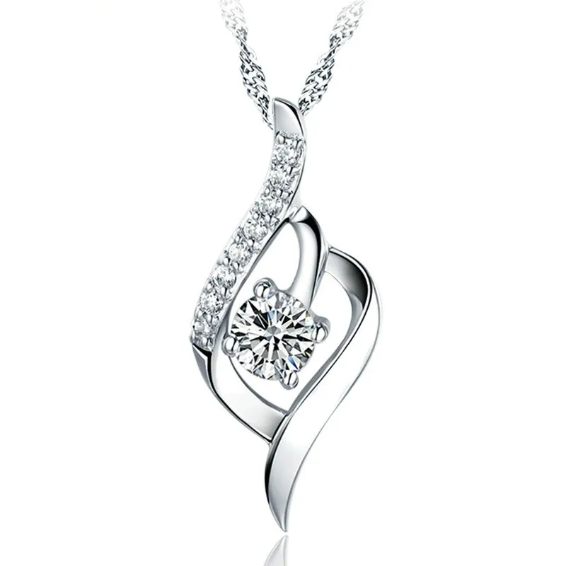 Fashion Zircon Pendant Necklace for Women Crystal Necklace Water-wave Chain Jewellery Women Fashion Jewelry Wholesale