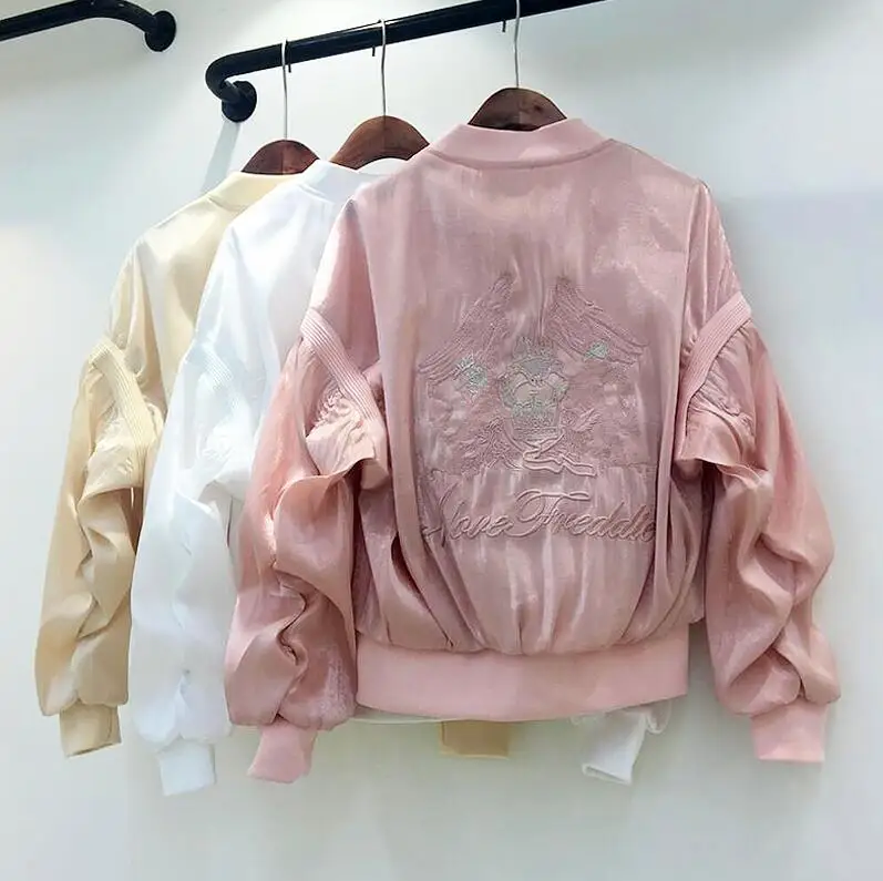 

Clearance ! Fashion Spring Women's Embroidered Long Sleeve Jacket Solid Color Students Baseball Jacket Loose Outwear