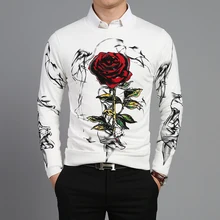 Men’s Long Sleeve Sweaters Thin Rose New Fashion Business Popular Hot Sale Men Fashion Slim and Comfortable Clothing Size S-4XL