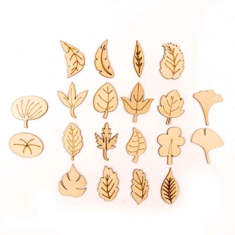 

Mixed Various Leaves Pattern Wooden Scrapbooking Art Collection Craft for Handmade Accessory Sewing Home 35-45mm 20pcs