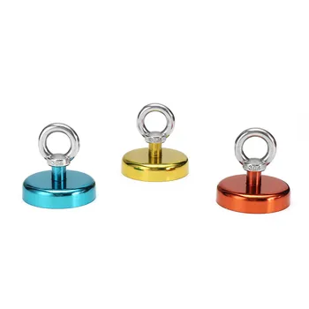 

Suleve 1pc 60mm 112kg Neodymium Recovery Magnet Metal Detector Circular Eyebolt Magnet Red/Yellow/Blue Durable