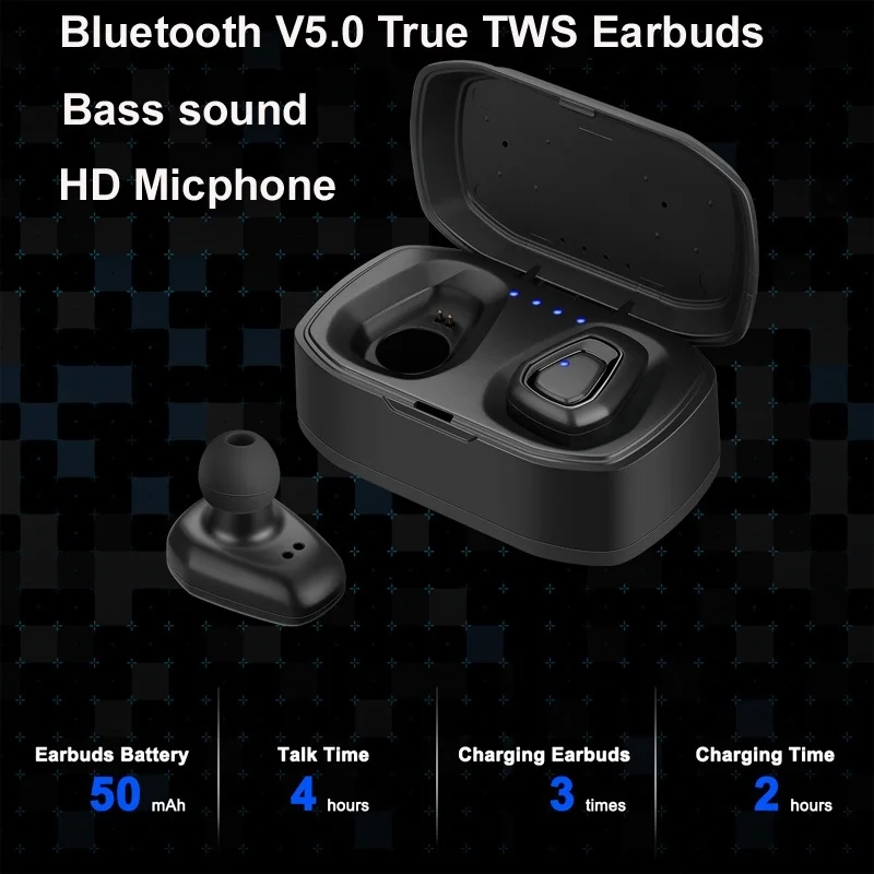 

A7 Mini Wireless Earbuds TWS True Cordless In-ear Bluetooth V5.0 Headset HIFI Stereo HD Micphone W/Charging Case for IOS Android