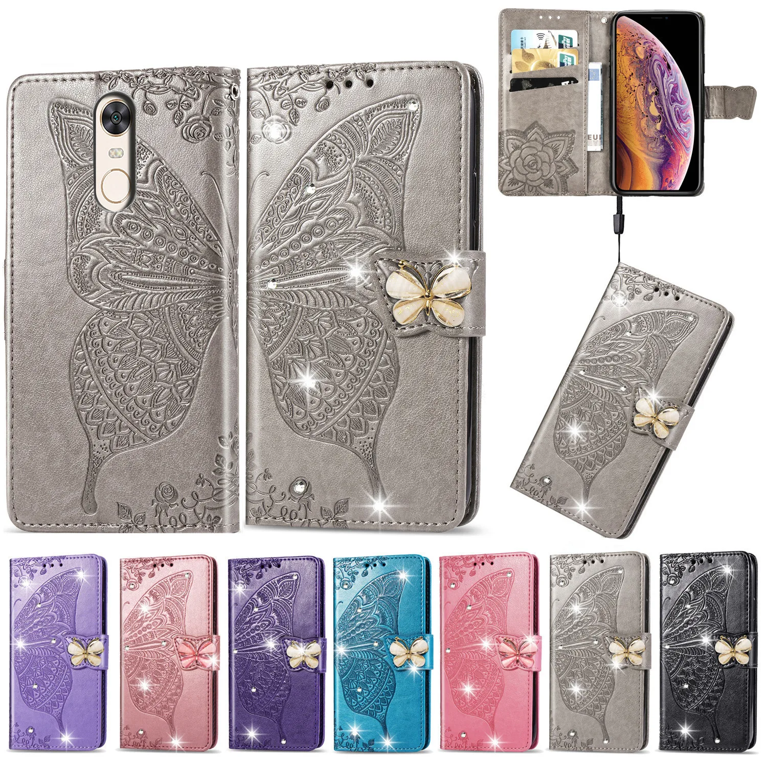 

Butterfly Cover Coque For Xiaomi Mi 9 6A Redmi 5 Plus 6 Wallet Phone case Leather Fundas For Xiaomi 7A Redmi 7 5 Note 6 Pro Case