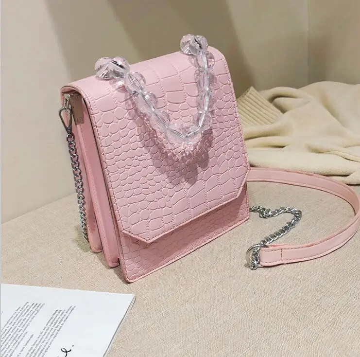 

Alligator Beads Handle Chain Messenger Bag Flap Women Crossbody Bag Female Shoulderbag Sac #931