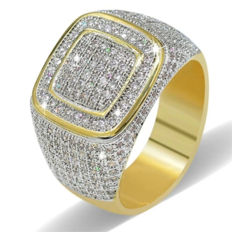 Хип-хоп шикарное крутое уличное мужское кольцо с фианитами, мужское кольцо с печаткой на палец, Золотое обручальное кольцо Bague L5N950