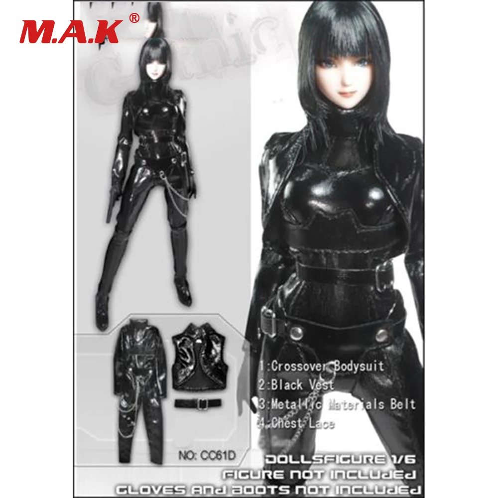 1/6 Scale Female Clothes Cool Sexy Black Leather Tight Suit For 12