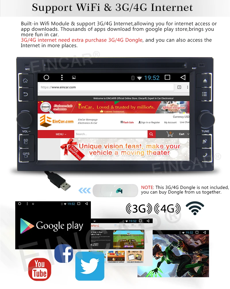 Excellent Android 6.0 Marshmallow 2G RAM Car DVD Player 6.2" Capacitive Touchscreen Car Stereo Double Din GPS Bluetooth Wifi Autoradio 3