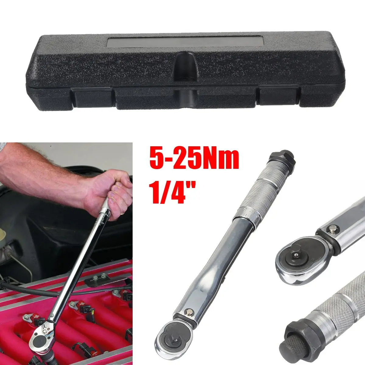 

New 1/4'' 27cm Drive Torque Wrench 5-25NM Drive Click Adjustable Torque Wrench Hand Spanner For DIY Repairing Tool Hand Tool Set