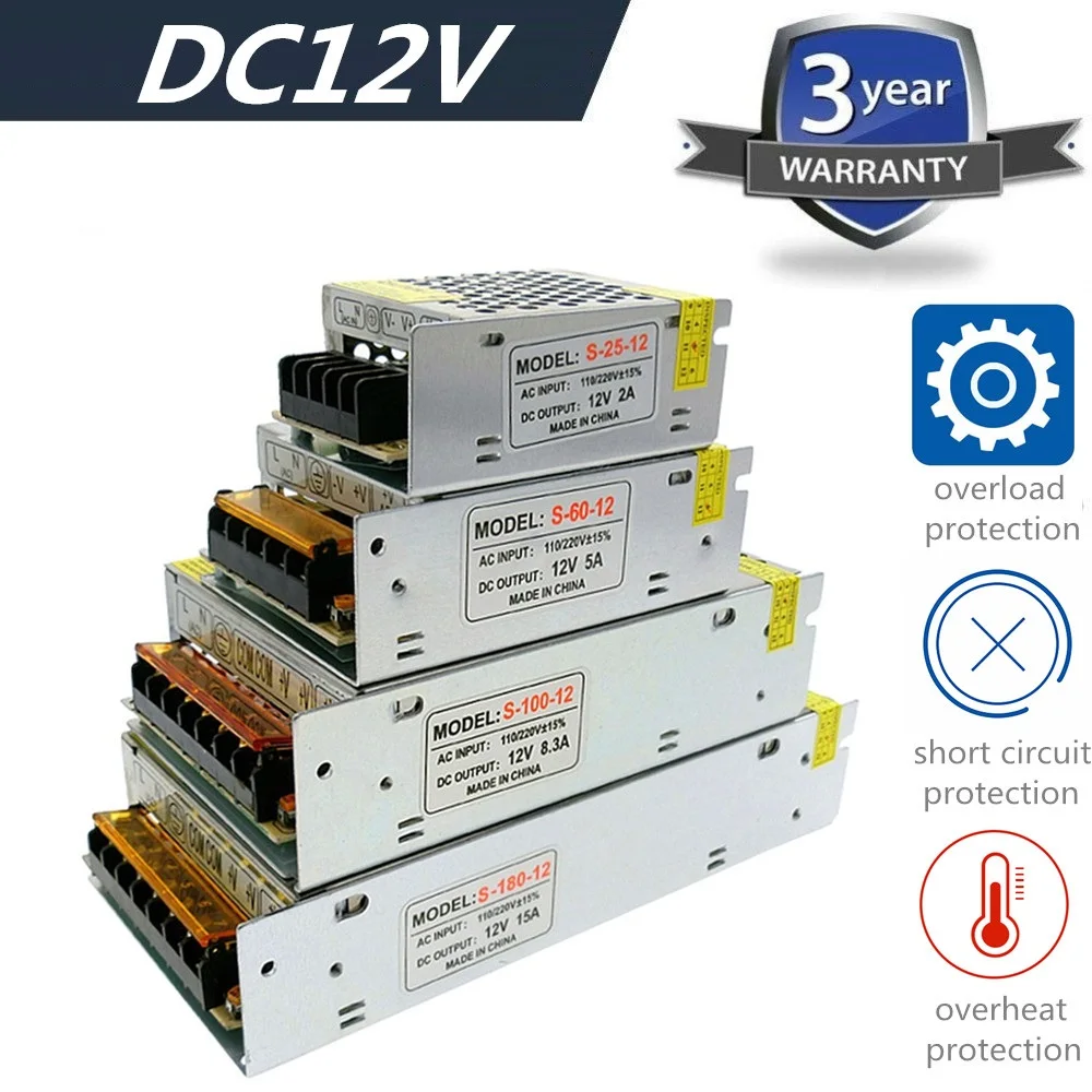 LED Power Supply DC 12V 1A 2A 3A 5A 8.3A 10A 12.5A 15A 20A 25A 30A 33A Lighting Transformers Driver for Strip /Security Monitor | Лампы и