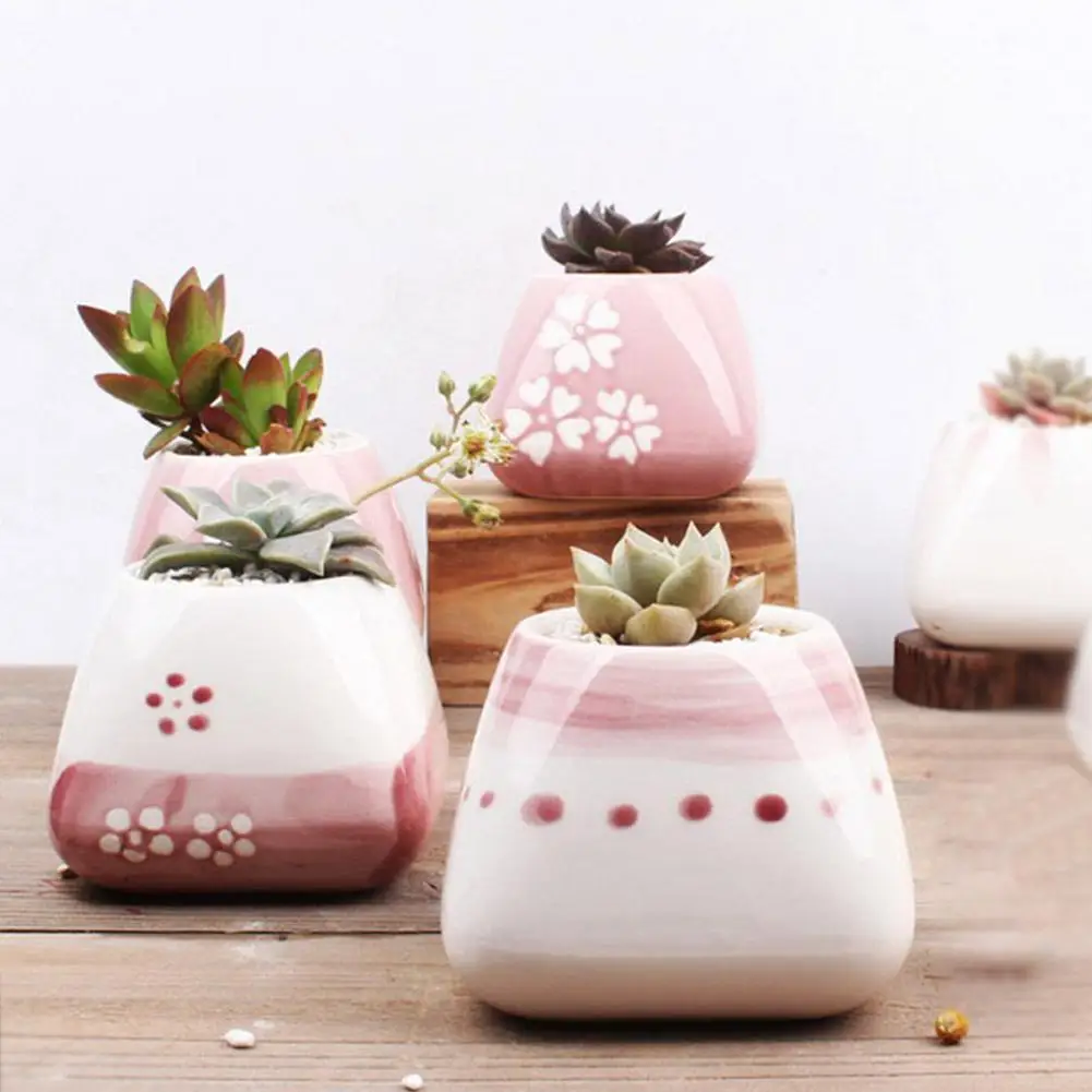 

Ceramic Succulent Plant Pink Cute Planters Pots For Flowers Desktop Landscape Flower Pot Planter Garden Decor