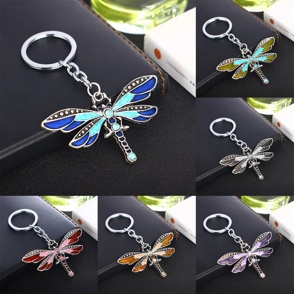

Bohemia Crystal Rhinestone Dragonfly Pendant Keychains Enamel Animals Keyrings Key Chains Car Bags Keyfob Women Jewelry Gifts