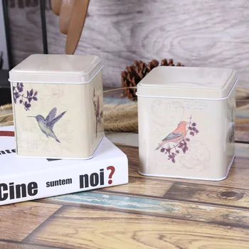 

Free Shipping! 2pcs/set Free Bird Painting Tea Box Metal Storage Case cookies Can Home Decor Gift Box Chocolate Storage Case