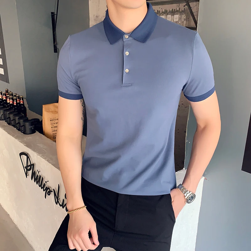 Новая мужская брендовая рубашка поло для мужчин, мужская хлопковая рубашка поло с коротким рукавом, Однотонная рубашка поло, Повседневная дышащая спортивная одежда PL003-2