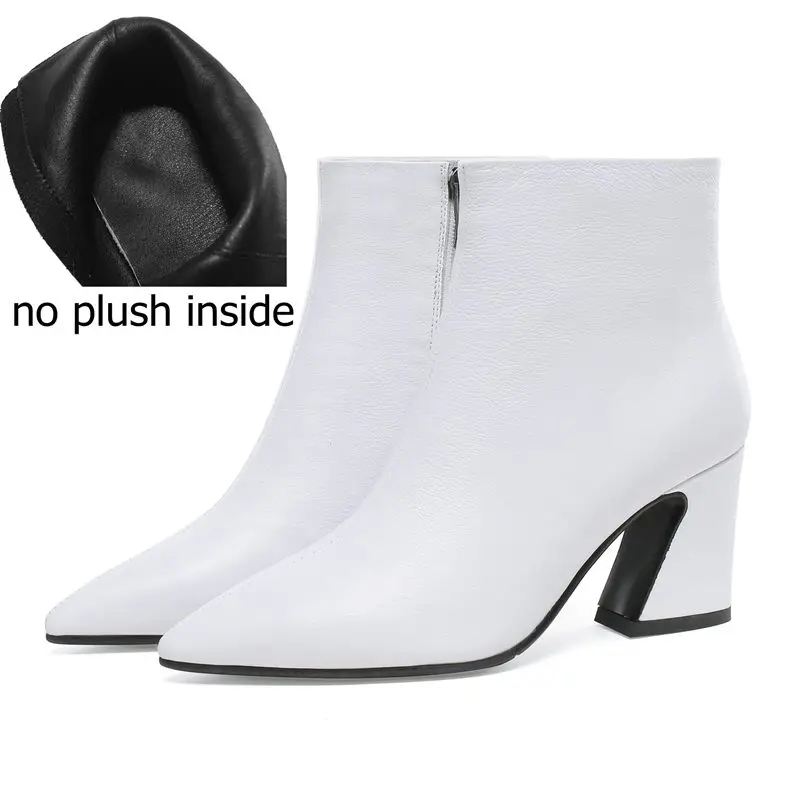 no plush inside ALLBITEFO/размеры 34-43; ботильоны для женщин из натуральной кожи с острым носком на высоком каблуке; зимние женские ботинки; кожаные ботинки; размеры 34-43 - Цвет: no plush inside