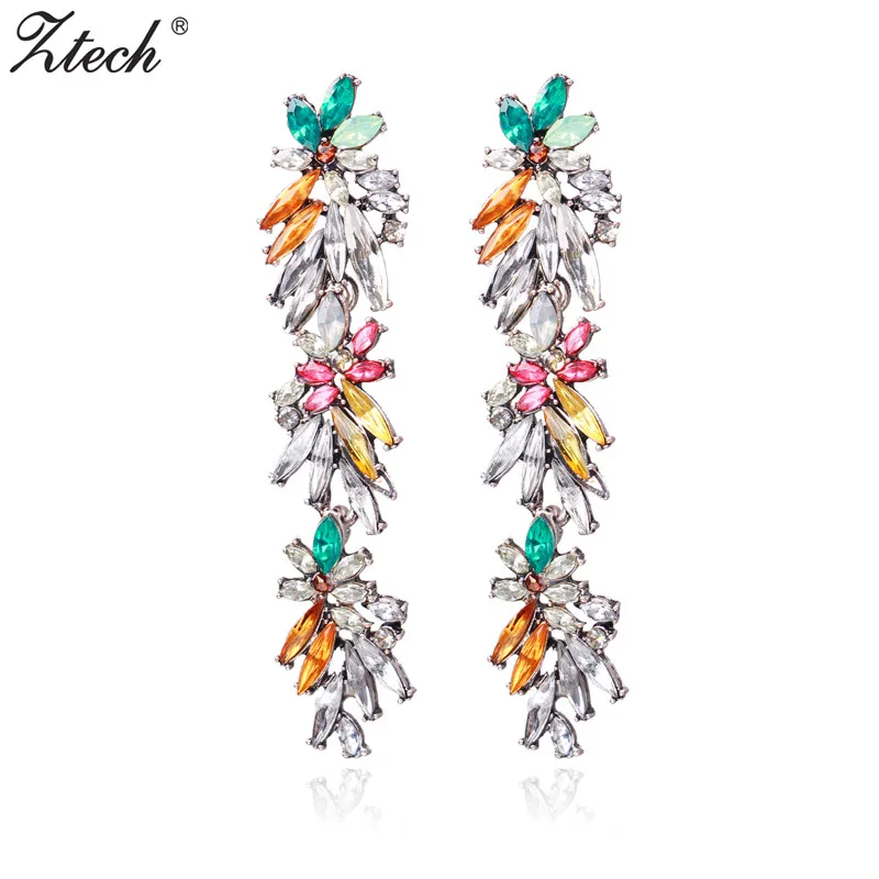 

Ztech Long Colorful Flower Earrings Big Brand Design Luxury Starburst Pendant Crystal Gem Statement Earrings Jewelry Wholesale