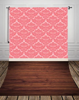 

Damask wallpaper and brown wood floor photo studio background backdrop made of Art fabric for newborn photography D-9691