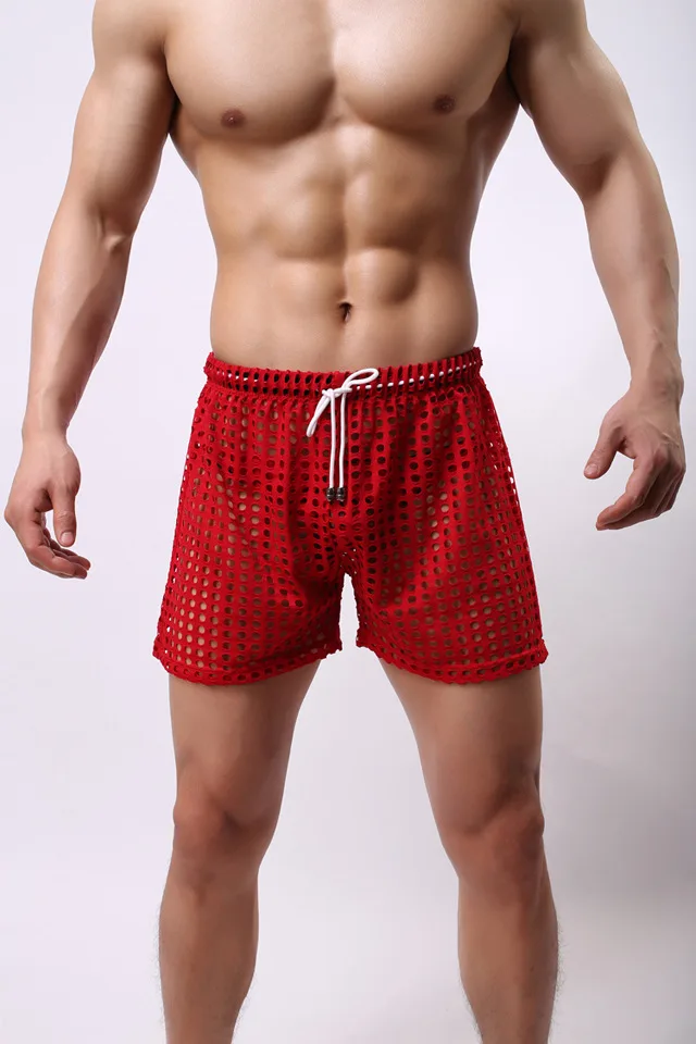 Летние мужские сексуальные свободные боксеры, нижнее белье для мужчин, большие сетчатые открытые полуштаны, сексуальные милые прозрачные пижамы, одежда