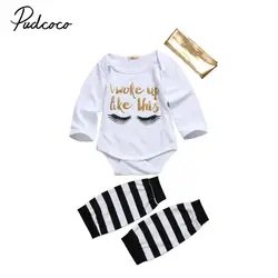 Одежда для новорожденных девочек и малышей наряды хлопка для бровей печати с длинным рукавом боди футболки, штаны, леггинсы повязка 3 шт