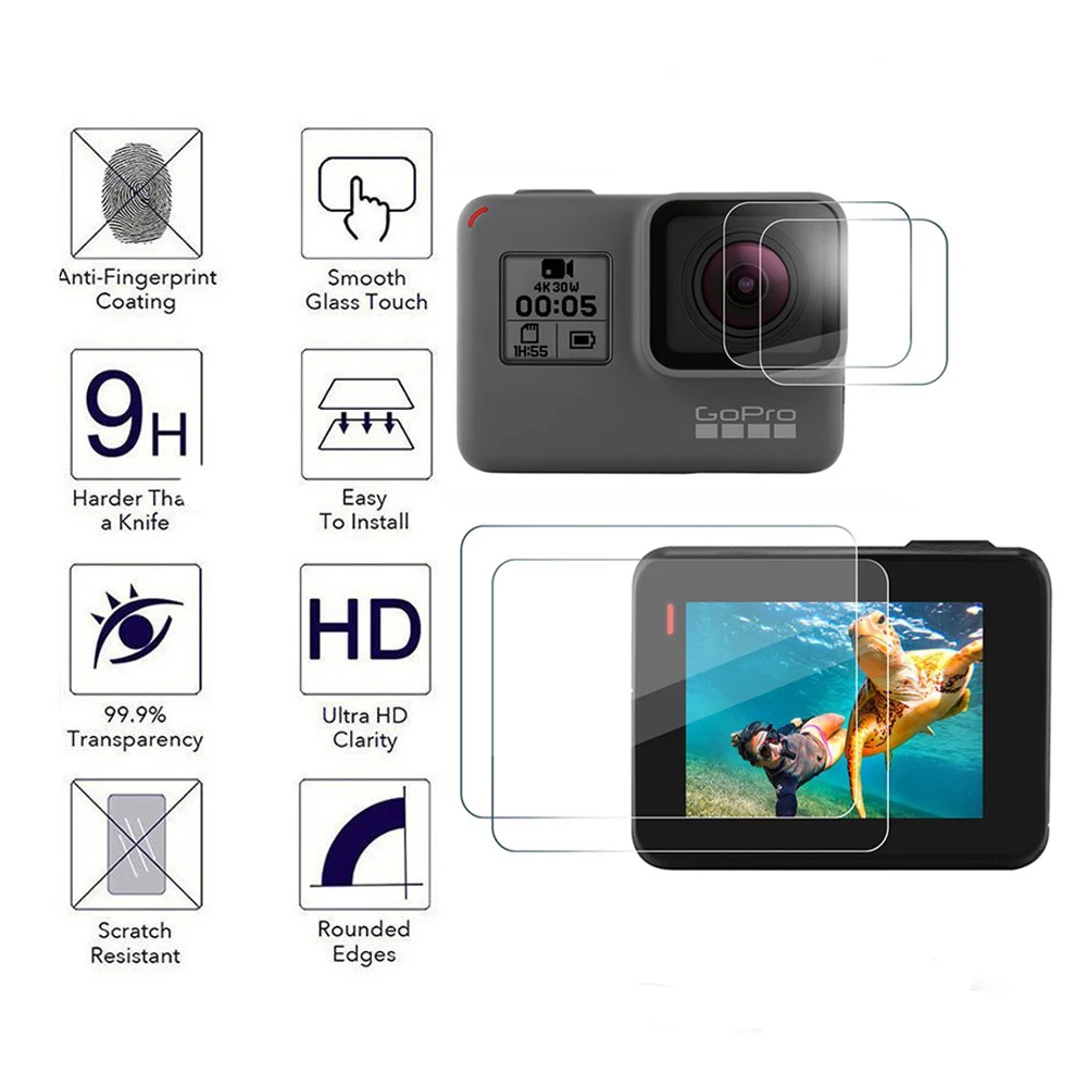 9H защитная пленка из закаленного стекла для спортивной камеры GoPro Hero 5 Black 2 шт (4 шт)