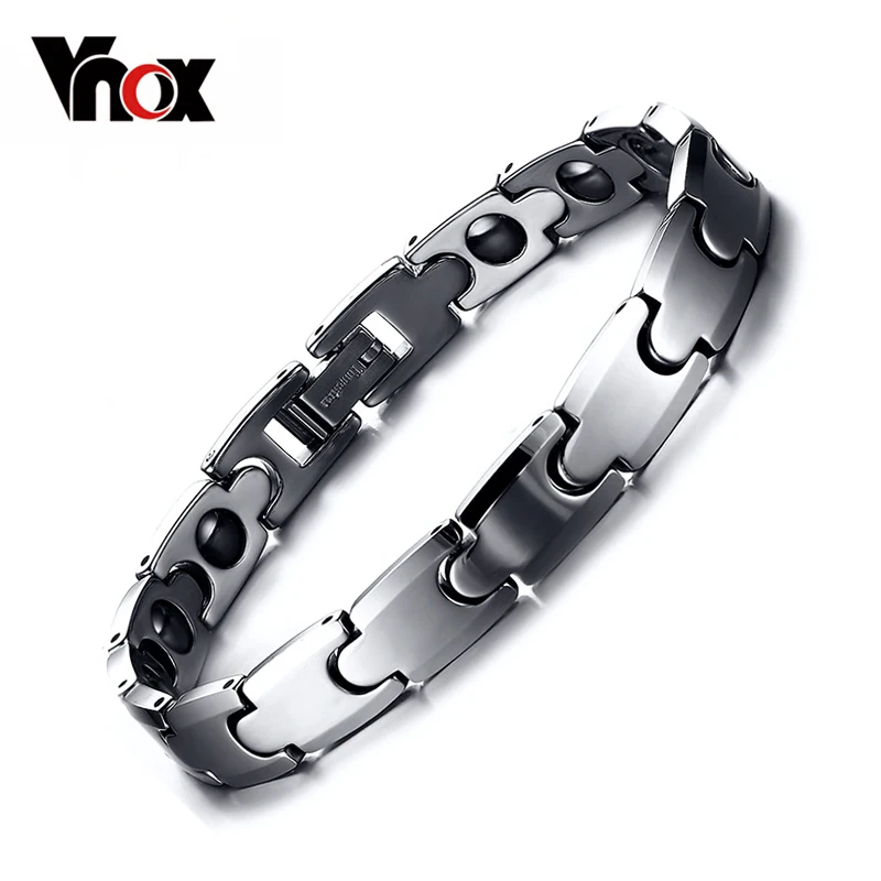 

Vnox 100% Tungsten Chain Bracelet Bangle for Men Hematite Magnetic Health Care Male Jewelry free Box