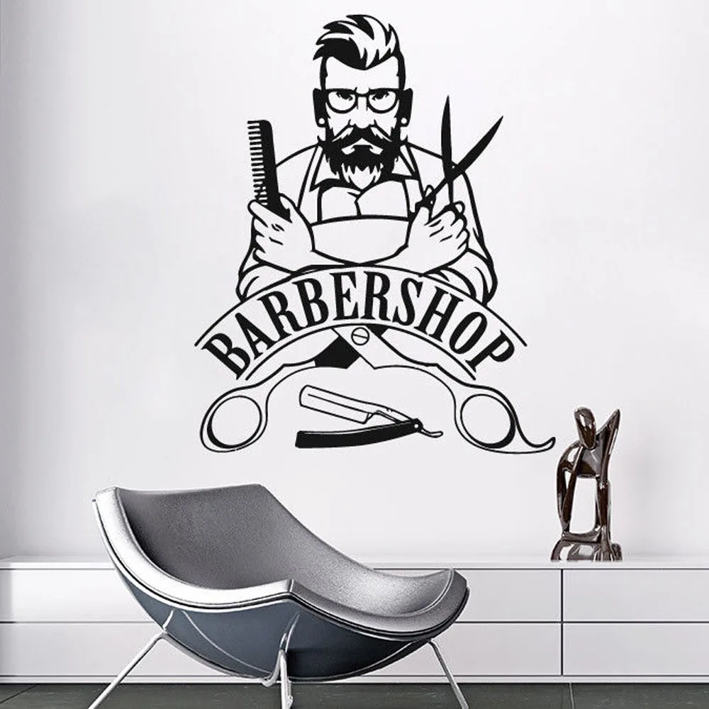Details about   Cartoon Sticker Barber Shop Wall Decal For Haircut Room Wall Stickers Barber