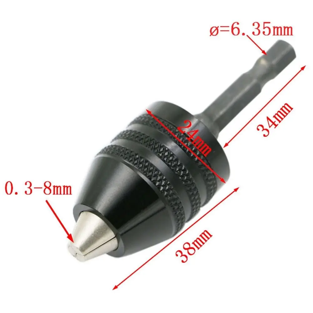 0.3-8mm 1/4 inch Keyless Drill Chuck Screwdriver Impact Driver Adaptor Hex