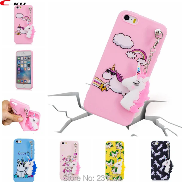C-ku для Iphone X 8 7 PLUS 6 6S SE 5 5S IphoneX 3D мультяшный Единорог Мягкий ТПУ чехол с кулоном