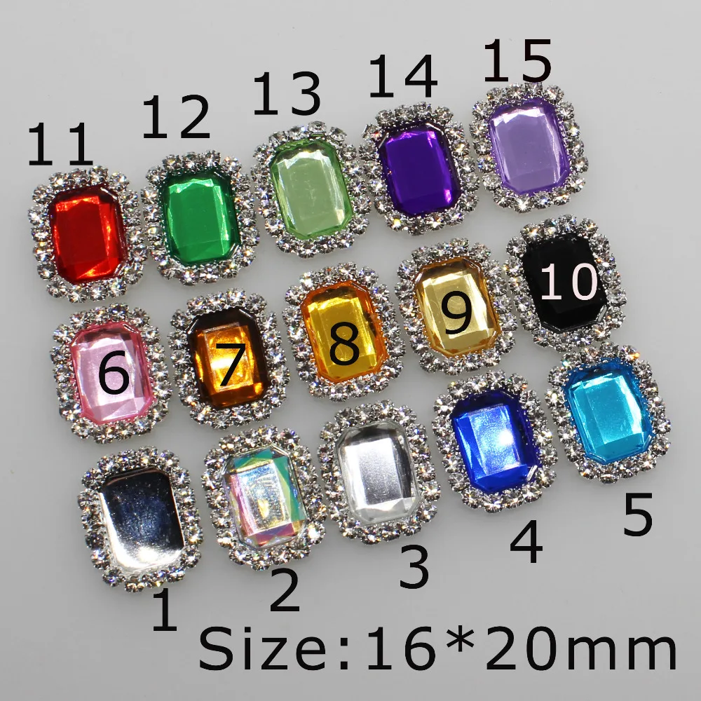 

New 10pc 16*20mm Rectangle shiny Rhinestone Button DIY metal Wedding invitations decorate hair flower center scrapbooking