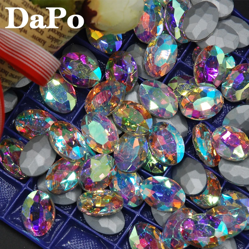

Bling Oval Glass Crystal 4x6mm-20x30mm Crystal AB Pointback Evening Dress Decorations Glue On Rhinestones For Phone Decorations