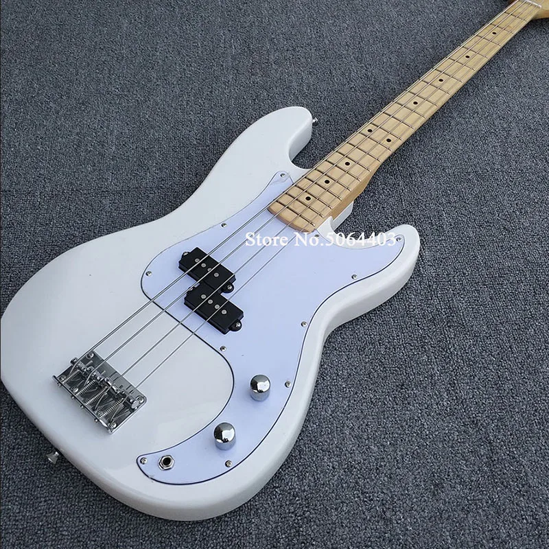 

High-quality electric bass, white, 4-string electric bass, two small and one long pickups, rosewood fingerboard postage