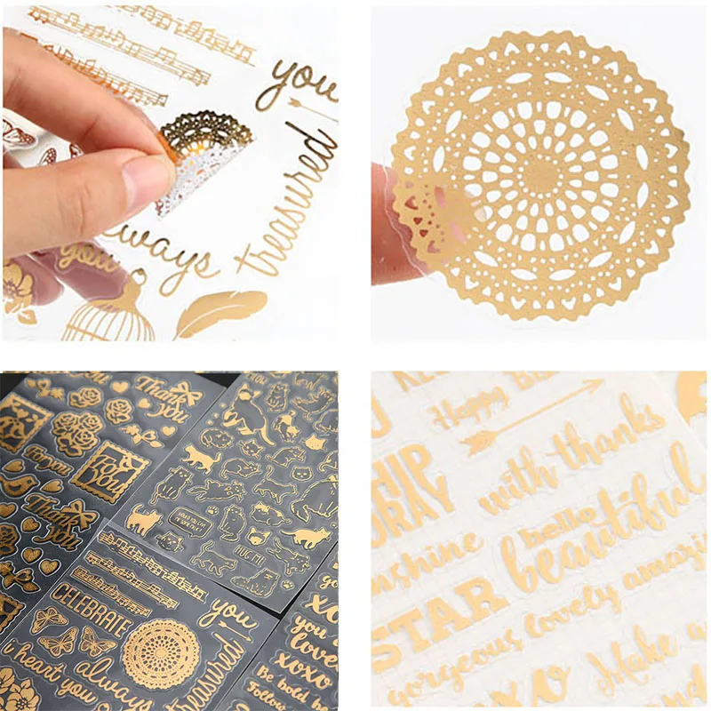 

DIY Gold Stickers for Children Kids Notebook Laptop Scrapbook Decal Cartoon Animal Cat Letter PVC Stickers Toys