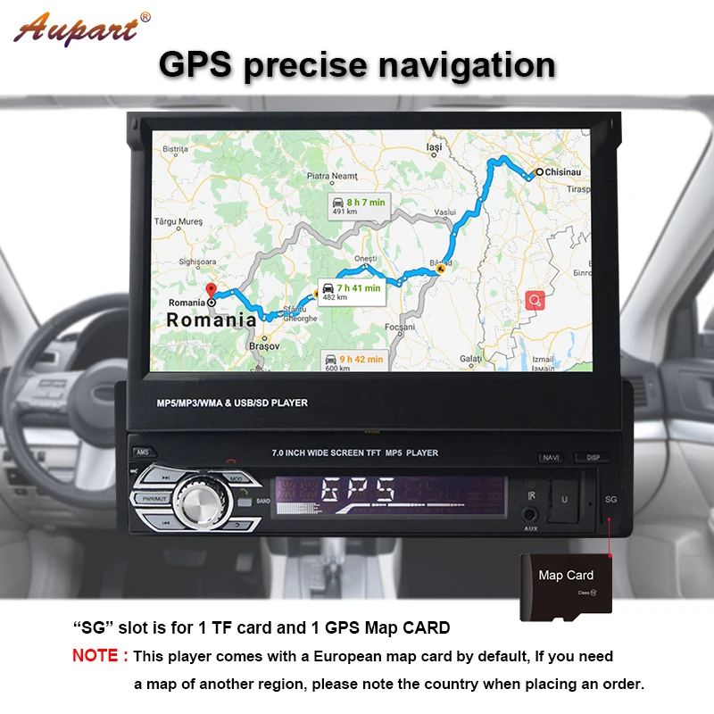 Sale Car radio 1 din GPS navigation MP4 MP5 universal multimedia player 1din bluetooth 7 inch HD touch Screen Retractable for 2 din 3