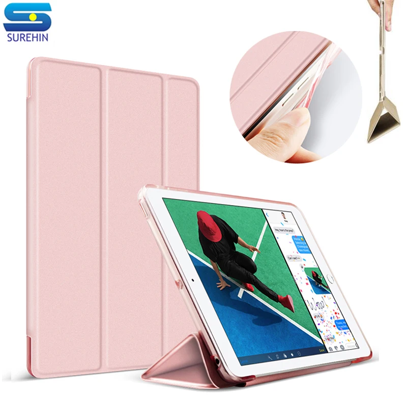 

SUREHIN nice anti broken transparent+soft edge leather case for apple iPad mini 2 3 1 cover case magnetic protective smart case