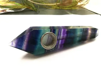 

Handmade flourite Crystal Quartz Point cigarette hol Natural gemstone Wand pipe with metal screen