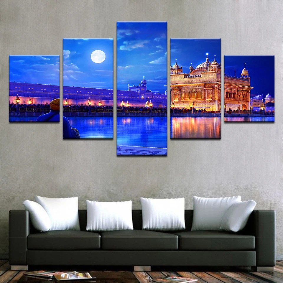 5 Pieces Indian Golden Temple Modular Wall Art christmas decorations for home pictures Printed Poster Canvas Paintings prints