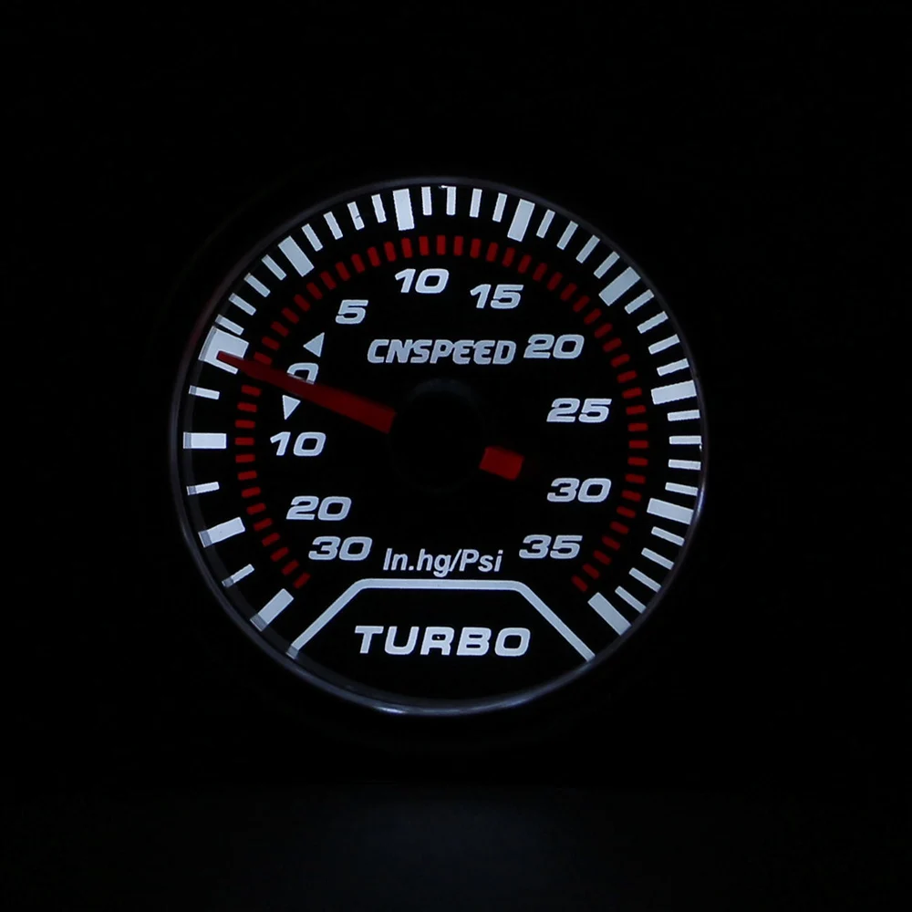 CNSPEED " 52 мм 12 В гоночный автомобиль авто турбо Boost Gauge-30 дюймов. hg~ 35PSI дымовая линза турбо комплект белый светодиодный турбо-дисплей измеритель давления