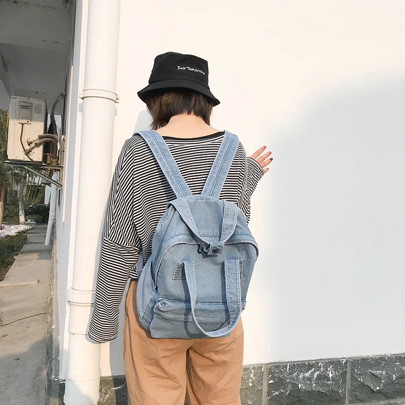 Janespri Women Vintage Washed Denim Jean Backpack Girls Fashion Multifunctional Travel Shoulder Bags Big Campus Mochilas Bolsa  (43)
