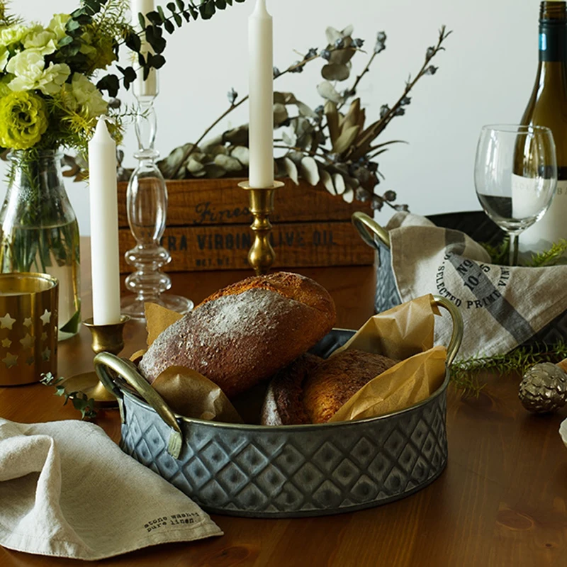 

Metal Storage Basket with Handles Scandinavian Iron Vintage Elegant Food Desk Storage Organizer Decor Fruit Basket for HomeDecor