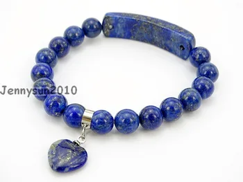 

Natural Lapis Lazuli Gems Stone Heart Bar Round Beads Stretchy Bracelet Healing Reiki Chakra 5Strands / Pack