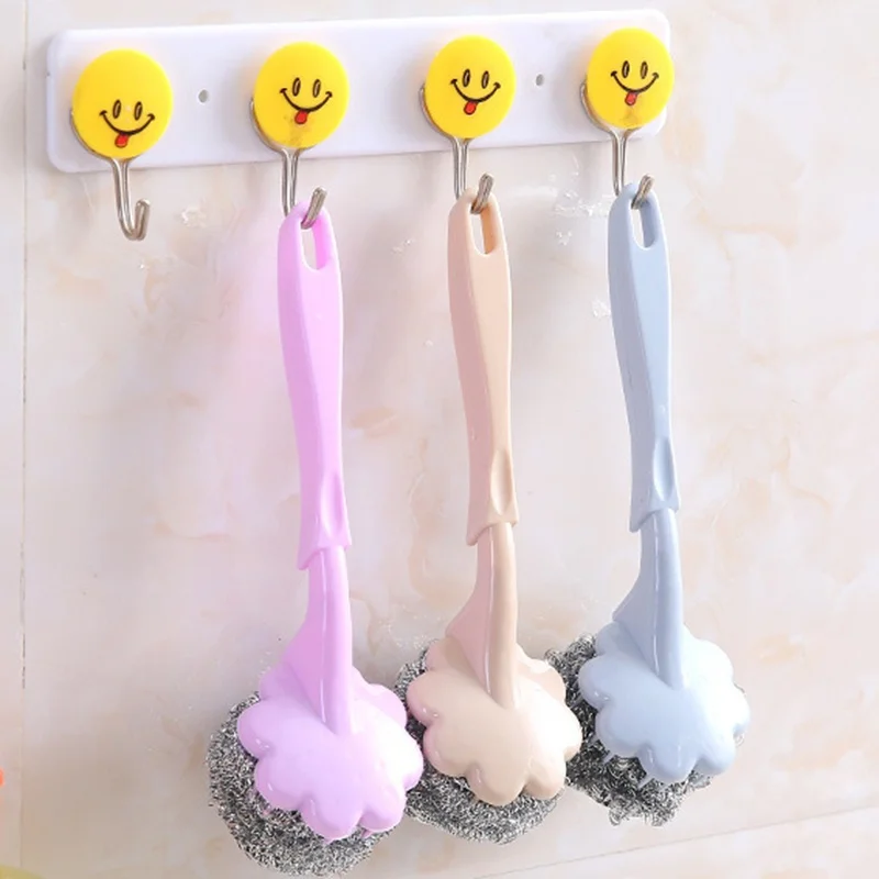 2018 Stainless Steel Ball Wool Brush With Long Handle Kitchen Hanging